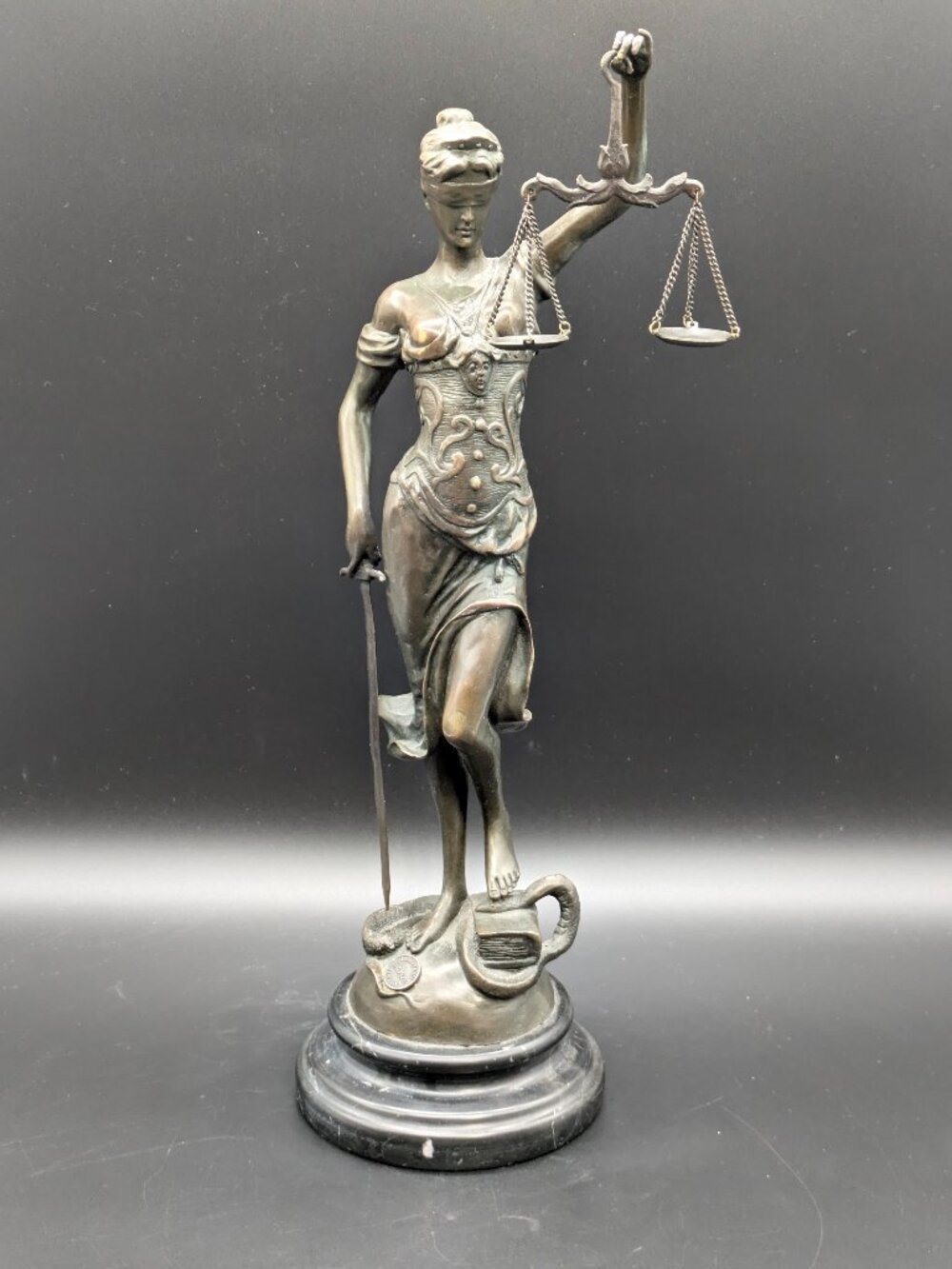 Vintage Bronze Lady Justice Statue: Themis/Justitia with Scales & Sword